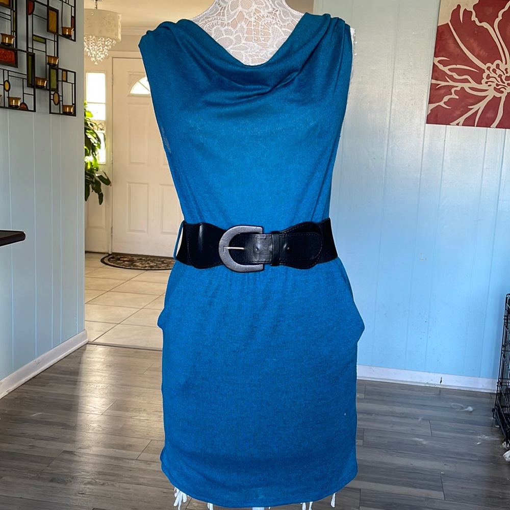 Wet Seal blue cowl neck bleted stretchy mini dress